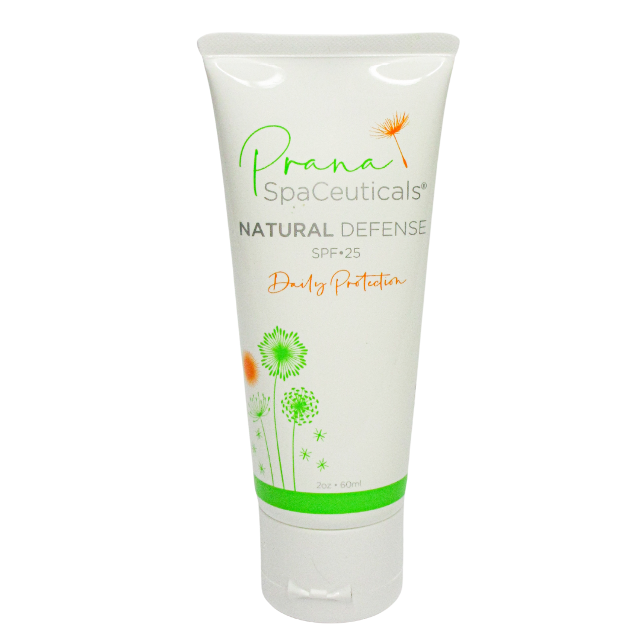 Natural Defense SPF 25 moisturizer in a tube, featuring daily protection with antioxidants and sun defense.