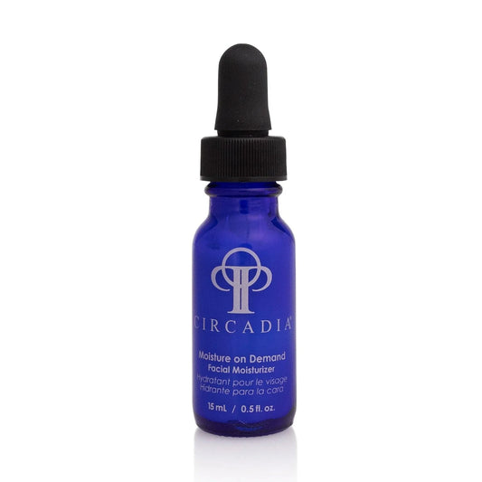 Moisture on Demand serum by Circadia in blue dropper bottle for hydration and dry skin relief.
