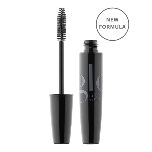 Volumizing Mascara with pro full-body brush for plumping, thickening, and boosting lashes, new formula, Glo Skin Beauty packaging.