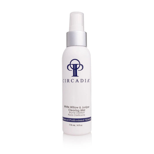 White Willow & Juniper Clearing Mist in a spray bottle by Circadia for oily and acne-prone skin treatments.