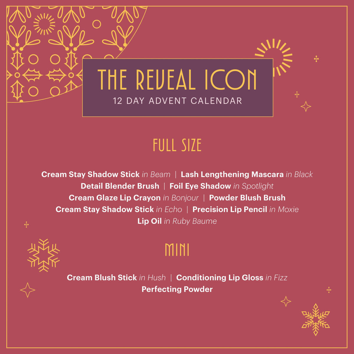The Reveal Icon 12 Day Advent Calendar featuring full and mini size beauty products for a festive countdown.