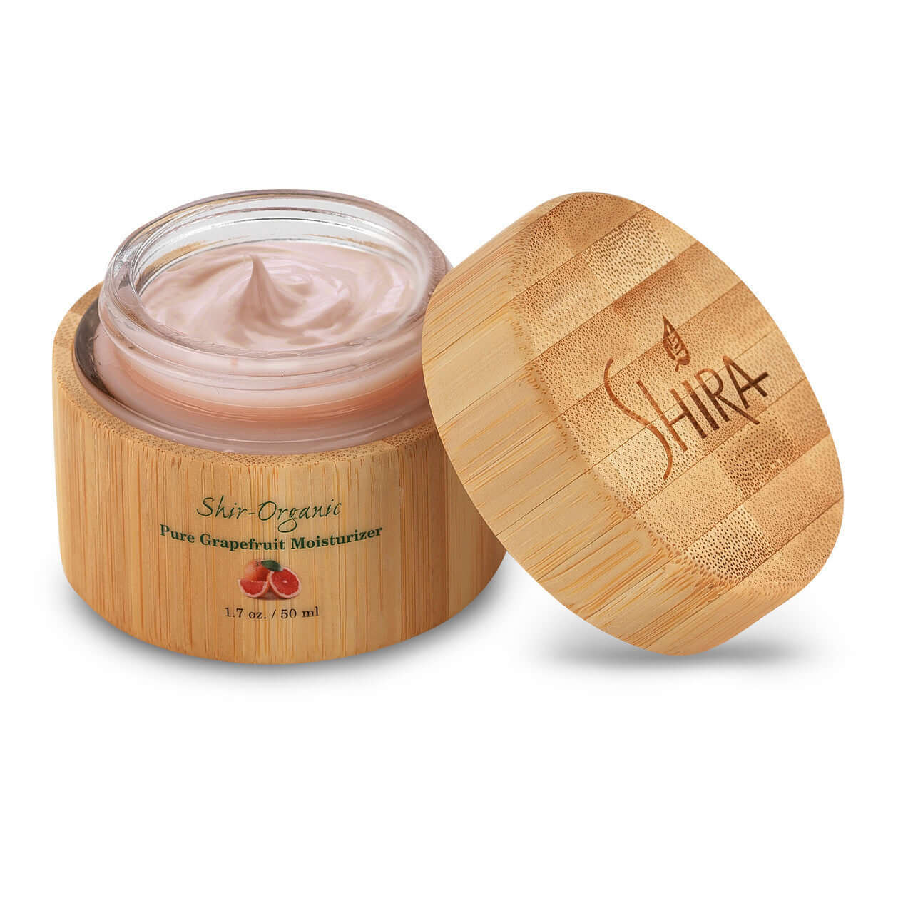 Pure Grapefruit Moisturizer in eco-friendly bamboo jar, rich in vitamin C for collagen production and skin health.