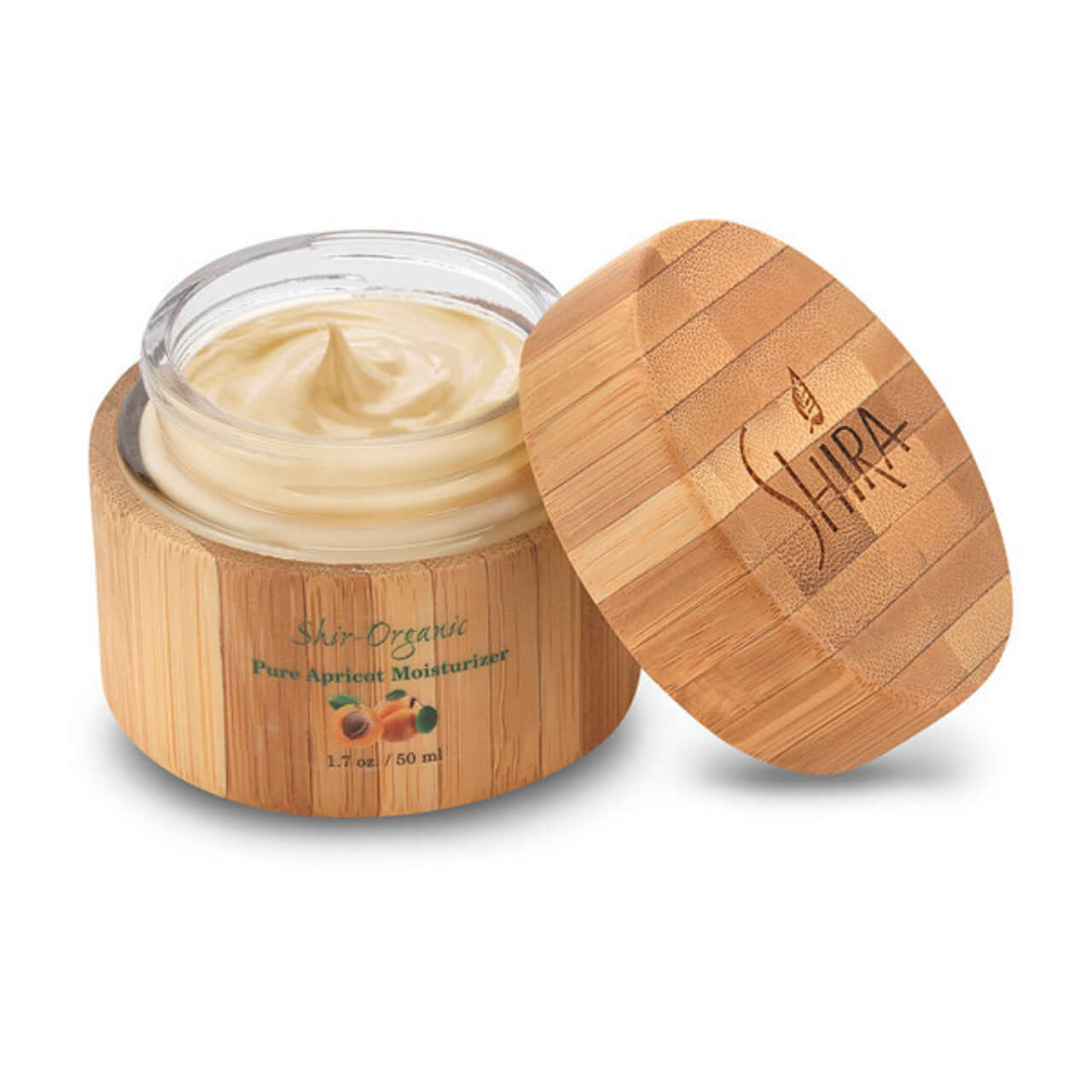 Pure Apricot Moisturizer in a wooden container.