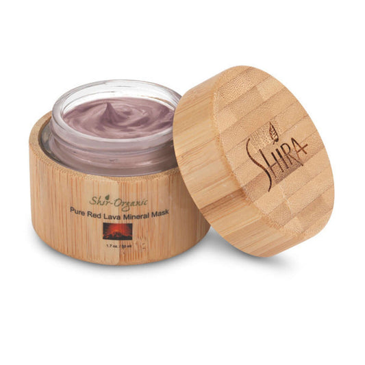 Pure Red Lava Mineral Mask by Shir Organic in bamboo packaging.