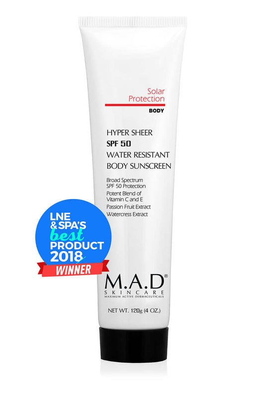 Hyper Sheer SPF 50 Water Resistant Body Sunscreen by MAD Skincare - LNE & SPA's Best Product 2018 Winner