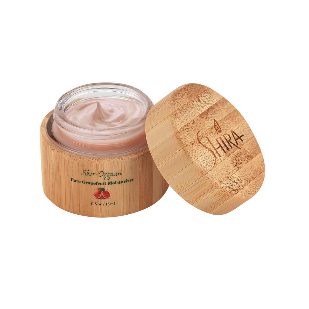 Pure Grapefruit Moisturizer in eco-friendly bamboo jar, rich in vitamin C for collagen production and skin health. Oil-free formula.