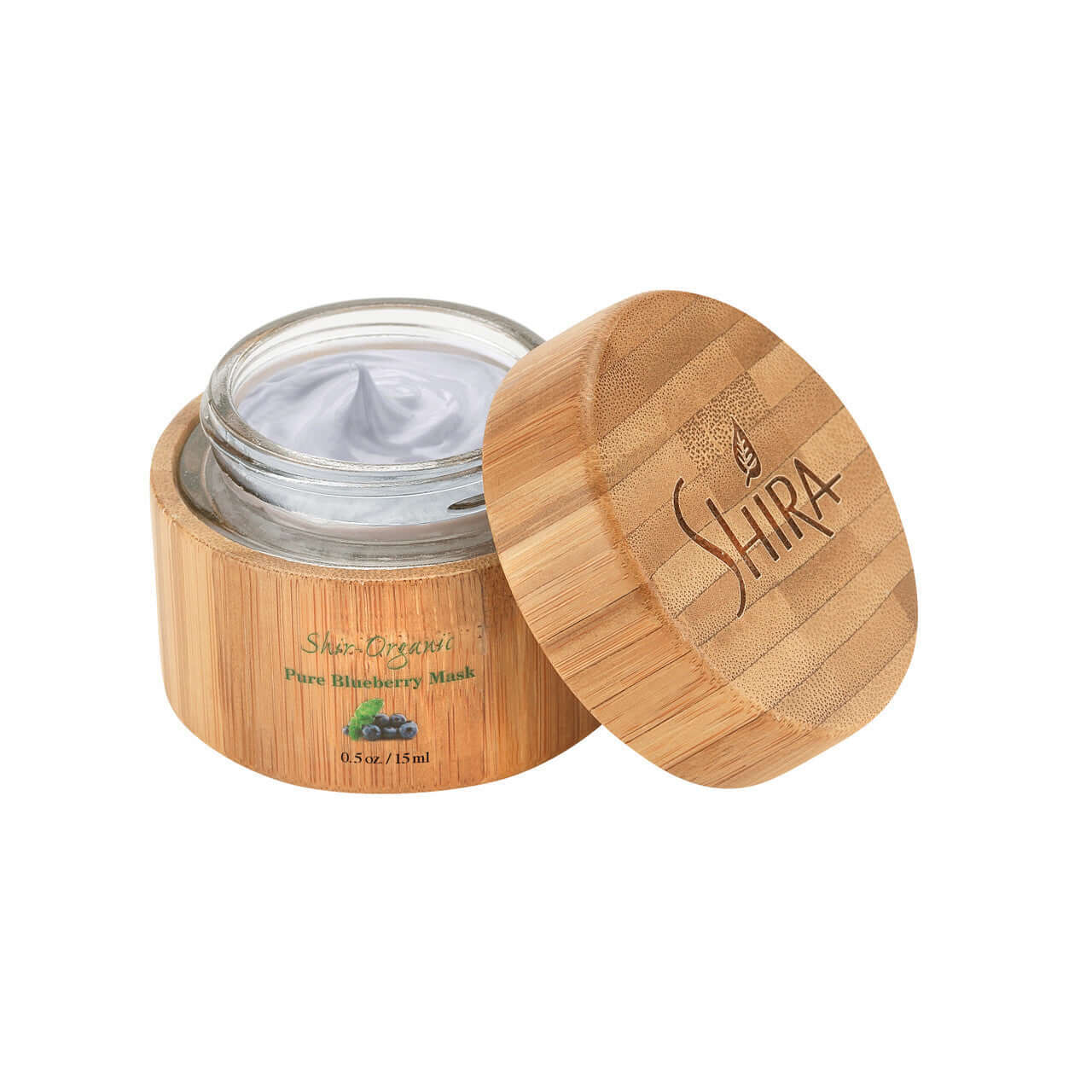 Pure Blueberry Mask in an eco-friendly bamboo container for nourishing and revitalizing skin with antioxidants and vitamins.