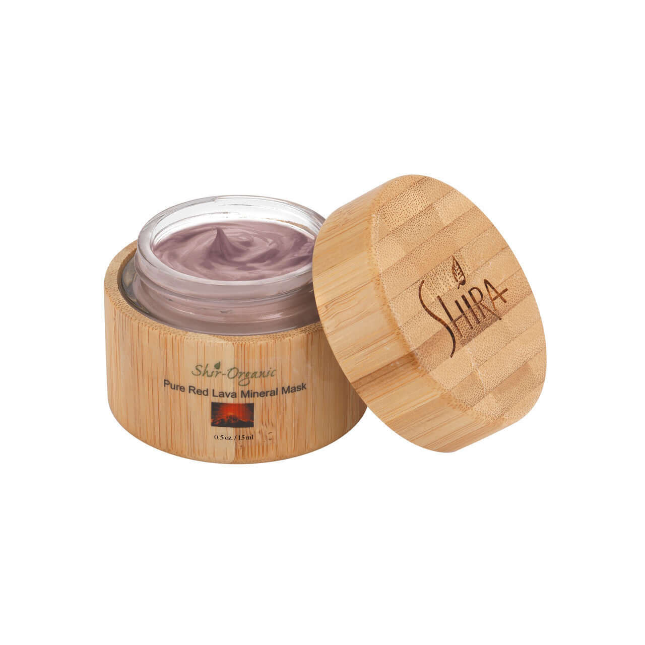 Shira Pure Red Lava Mineral Mask in bamboo packaging for purifying and balancing skin with salicylic acid and vitamins C and A