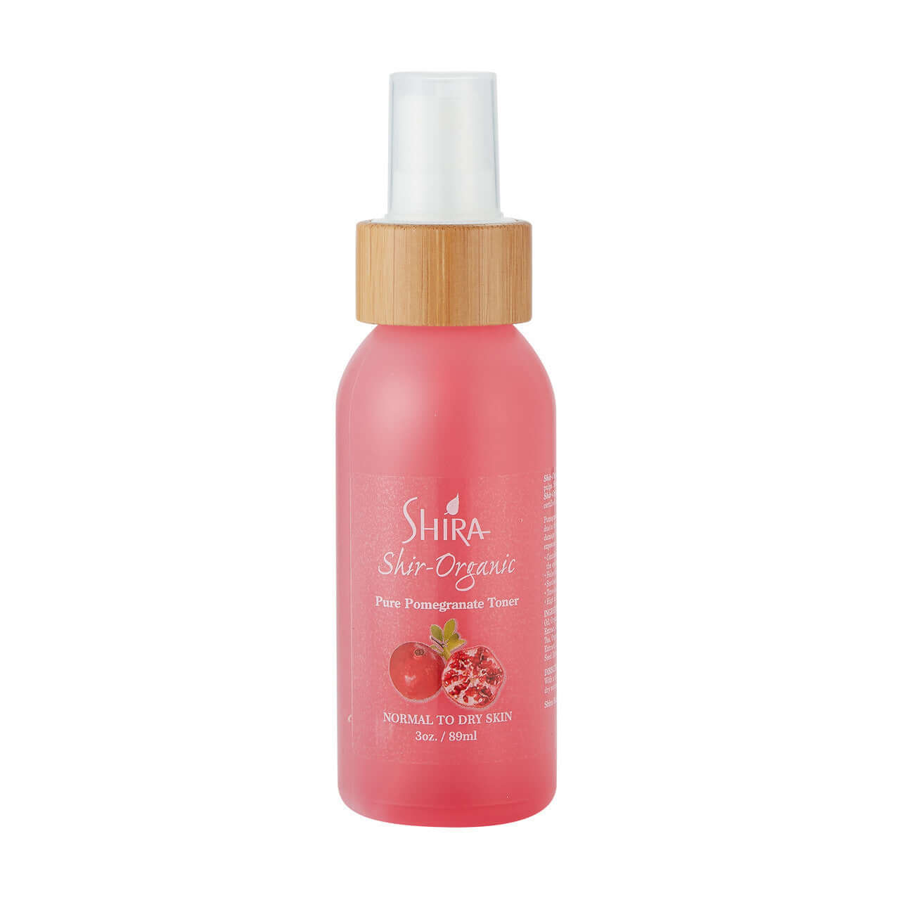 Shira Shir-Organic Pure Pomegranate Toner for normal to dry skin in 60ml bottle, enriched with phytochemicals and antioxidants for skin repair.