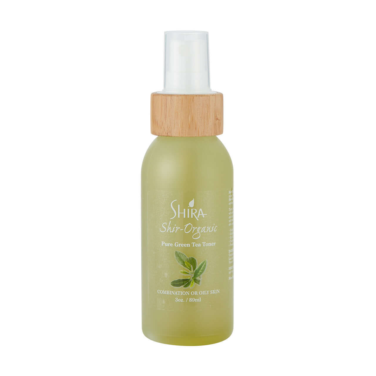 Pure Green Tea Toner bottle with wooden cap, packed with antioxidants and suitable for acne-prone skin and sun damage protection.