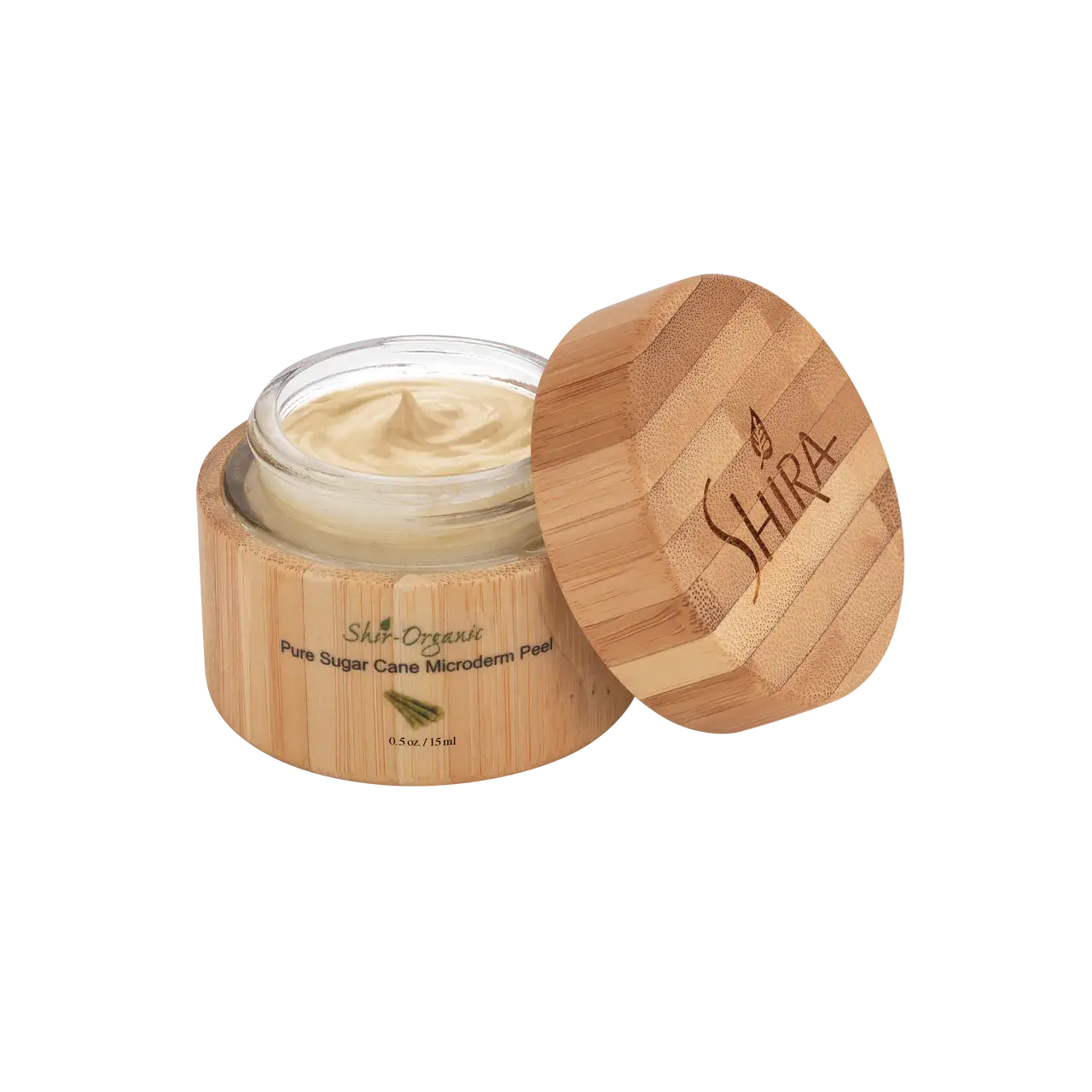 Pure Sugarcane Microderm Peel in bamboo container for gentle exfoliation and youthful skin.