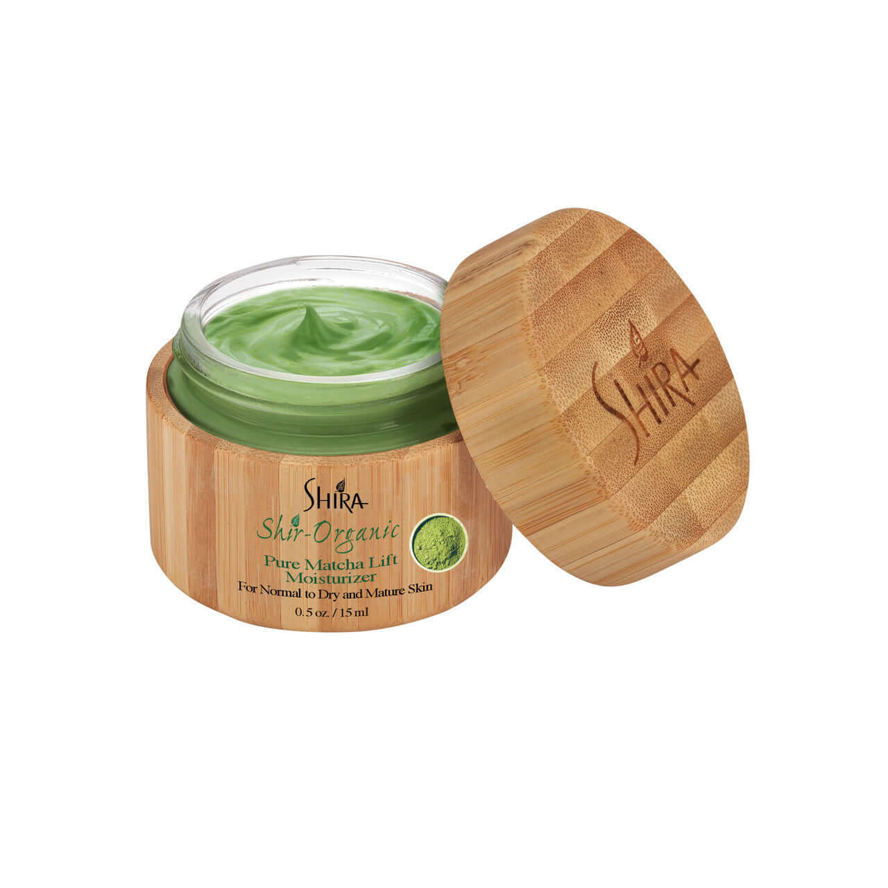 Pure Matcha Lift Moisturizer in an eco-friendly bamboo jar, featuring matcha green tea for lifting and firming skin while boosting collagen.