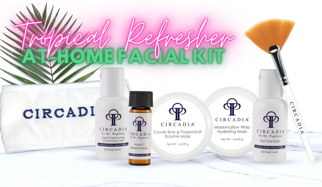 Tropical Refresher at-home Facial Kit with Caviar Lime & Passionfruit Enzyme Mask, Marshmallow Whip Hydrating Mask, and Lipid Cleanser.