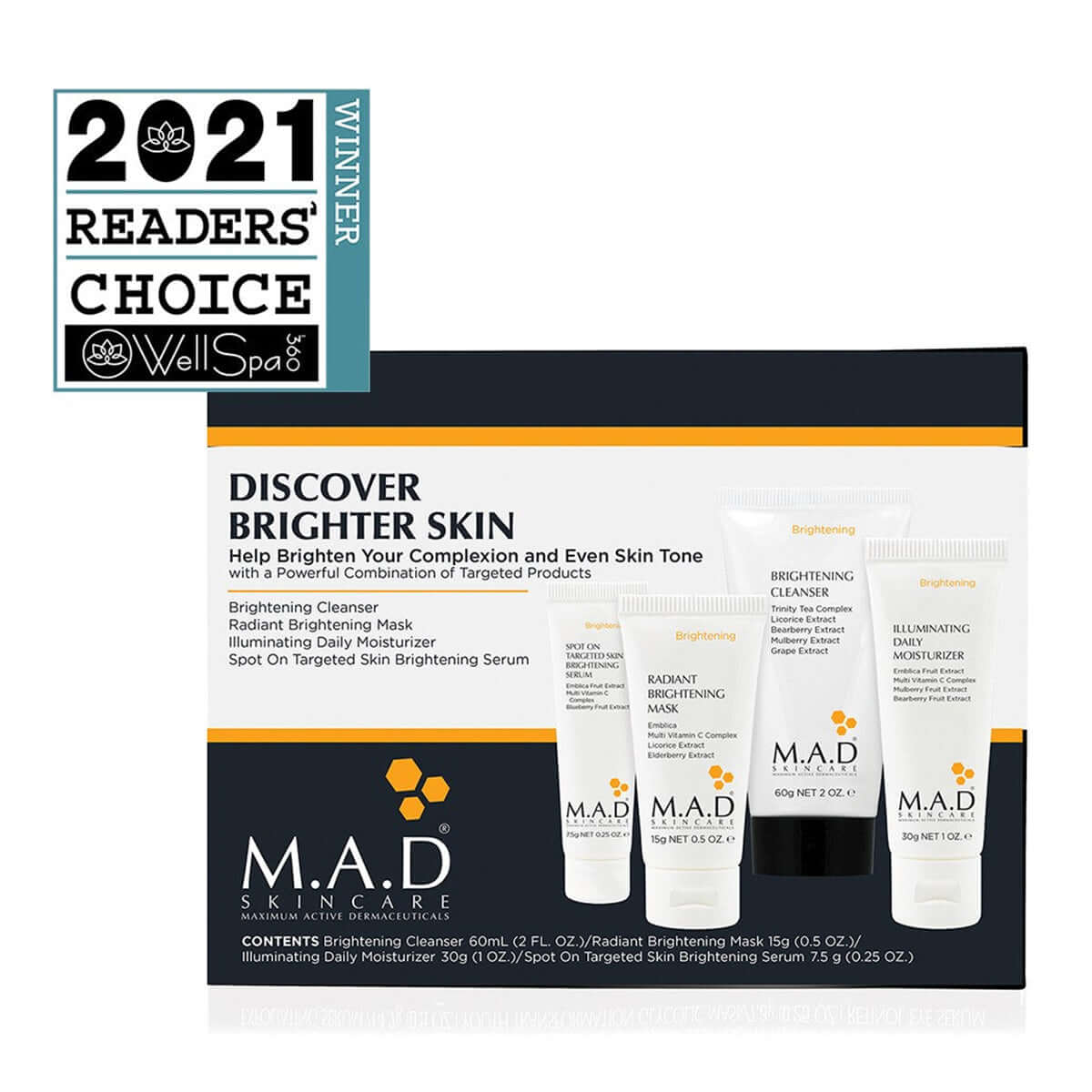 MAD Skincare Discover Brighter Skin Kit with Cleanser, Mask, Moisturizer, and Serum - 2021 Readers' Choice Award Winner