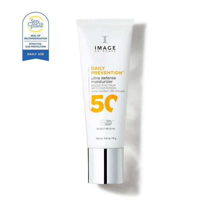 DAILY PREVENTION™ ultra defense moisturizer SPF 50 in a sleek tube, offering broad-spectrum sun protection and hydration.