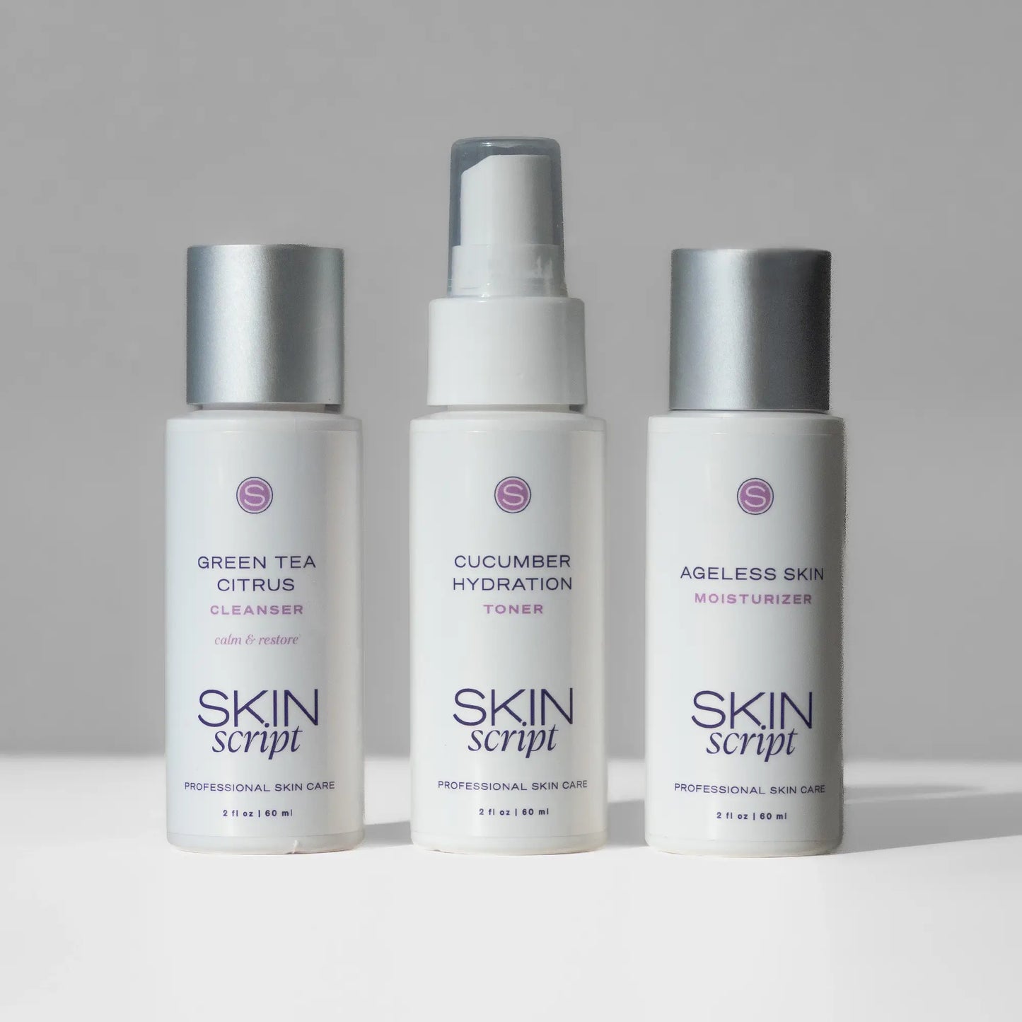 Everyday Balance Travel Kit featuring Green Tea Citrus Cleanser, Cucumber Hydration Toner, and Ageless Skin Moisturizer.