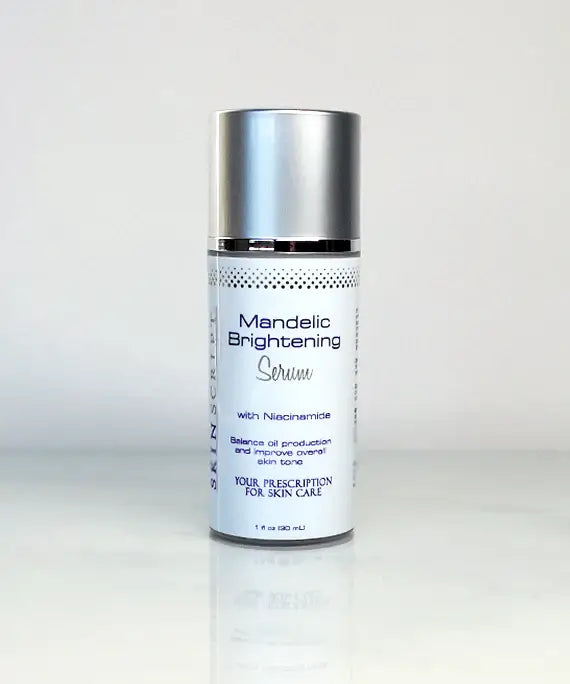 Mandelic Brightening Serum bottle with Niacinamide, helps reduce pigmentation, appearance of pores, and supports skin’s microbiome.