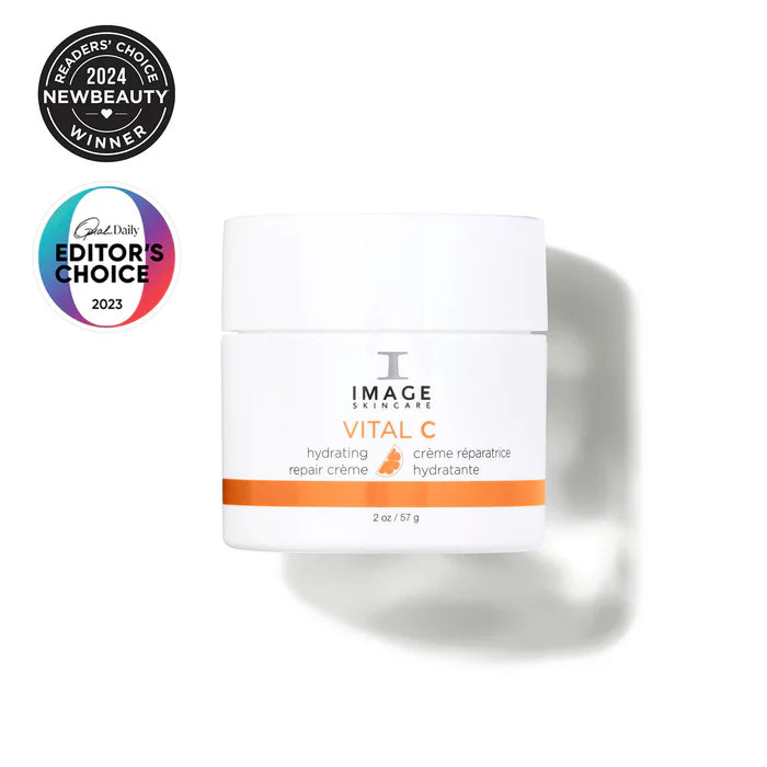VITAL C Hydrating Repair Crème in a white jar with awards for new beauty and editor's choice.