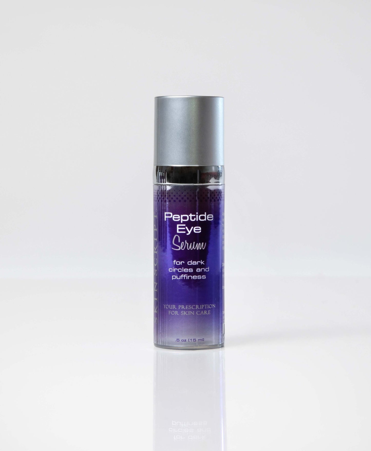 Peptide Eye Serum bottle for dark circles and puffiness on white background