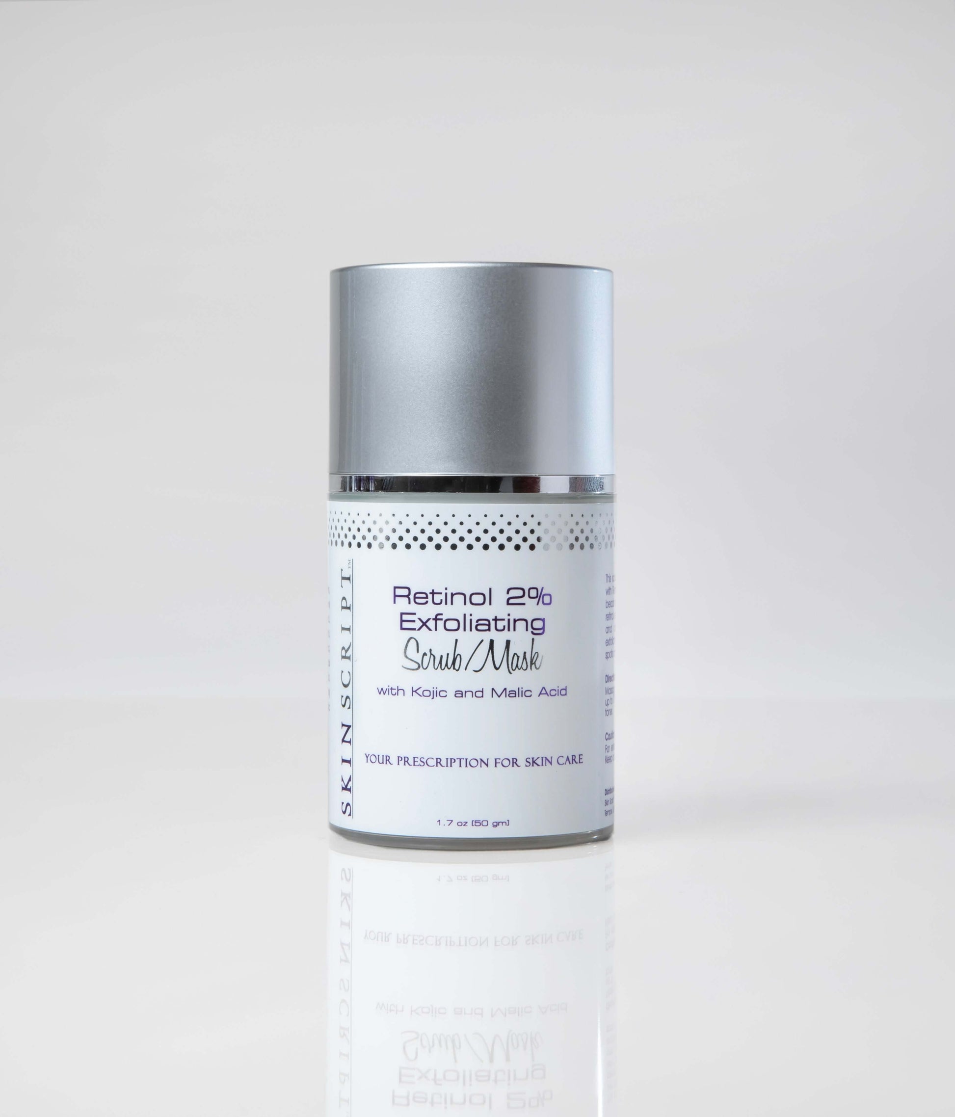 Skin Script Retinol 2% Exfoliating Scrub/Mask with Kojic and Malic Acids for skin exfoliation and rejuvenation.