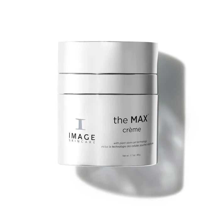 the MAX™ crème in a sleek white jar, designed to hydrate and rejuvenate aging skin.