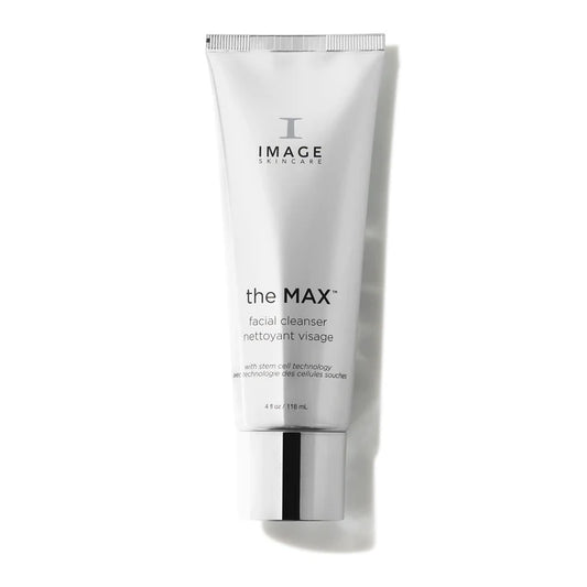 The MAX™ Facial Cleanser in a sleek tube, featuring peptides and plant extracts for a gentle and nourishing cleanse.