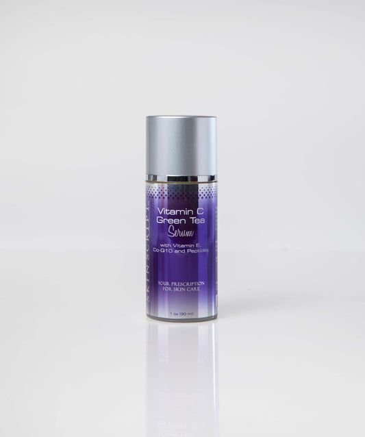 Vitamin C Green Tea Serum bottle with antioxidants and peptides for skin nourishment and rejuvenation