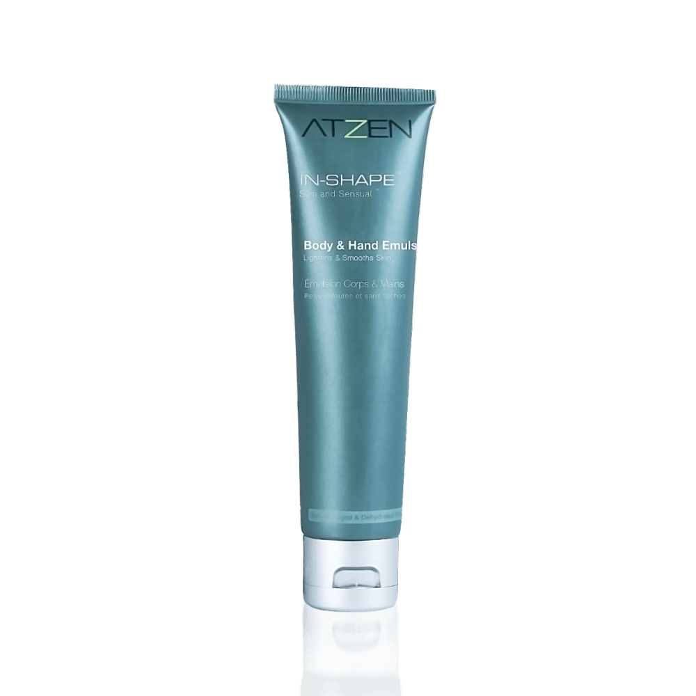 IN-SHAPE™ Body and Hand Emulsion by ATZEN® for lightening and smoothing skin, reducing brown spots, and rejuvenating hands 3 oz. tube