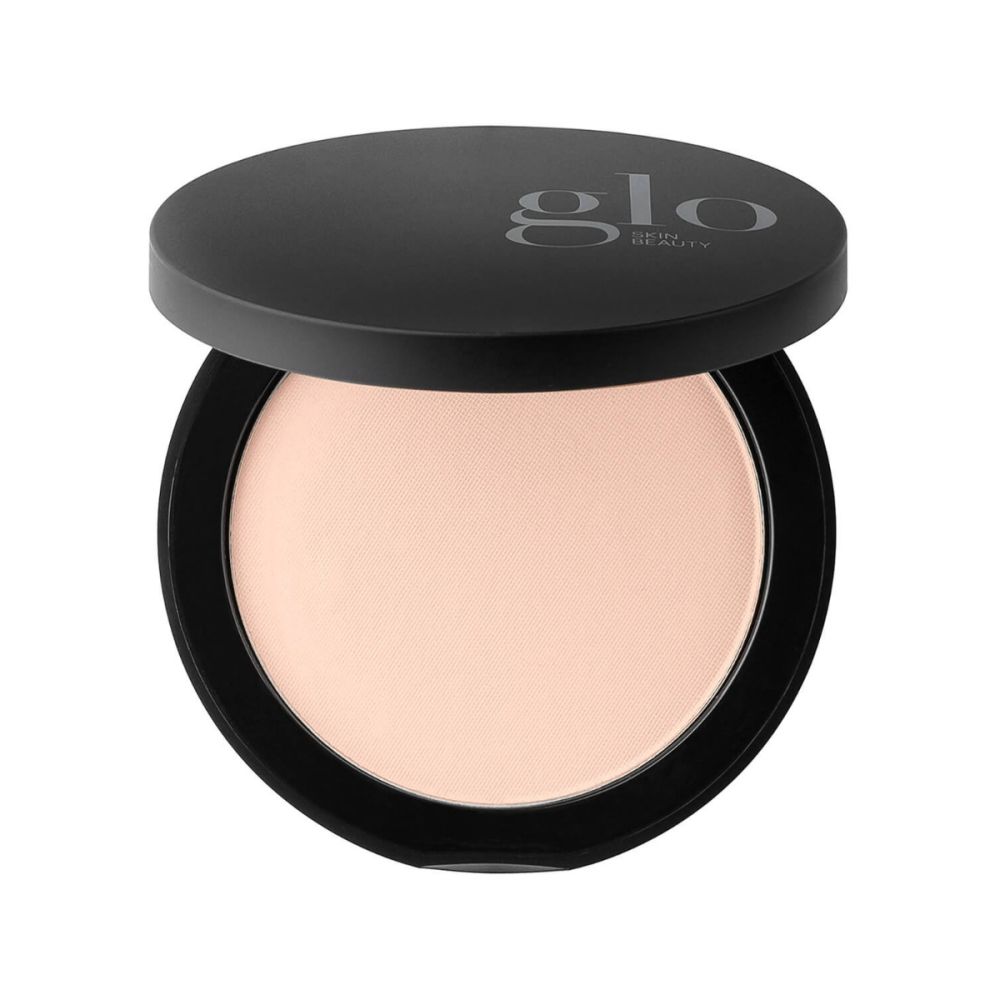 Award-winning pressed powder foundation for longwearing, weightless coverage with antioxidants and triple-milled minerals in a black compact.