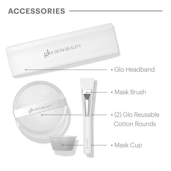 Bio-Renew EGF Cell Repairing Facial accessory kit with Glo Headband, Mask Brush, Reusable Cotton Rounds, and Mask Cup.