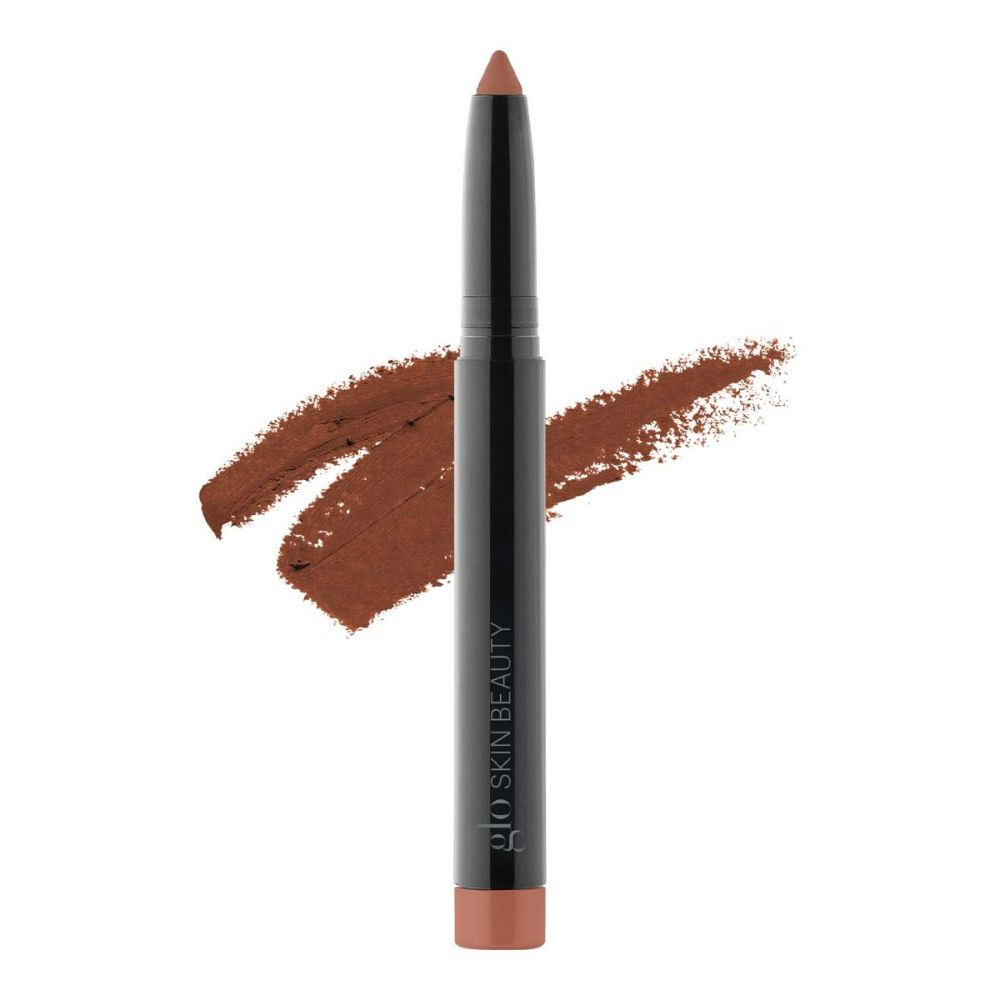 Cream Stay Shadow Stick in brown shade, longwear cream shadow for eyes, lips, and cheeks, enriched with antioxidants and jojoba oil.