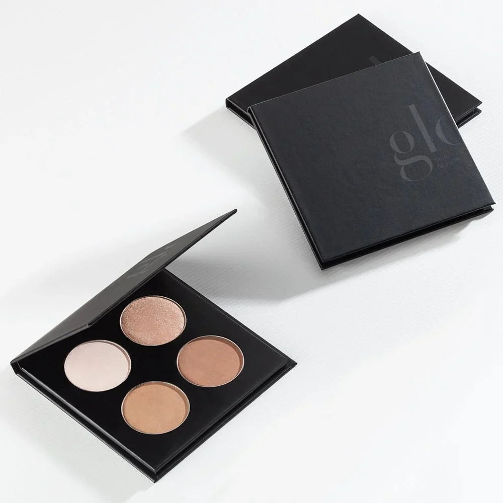 Contour Kit with four shades, two matte and two shimmer, in a sleek black palette for defining and adding dimension with mineral powder.