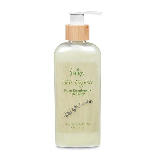 Pure Eucalyptus Cleanser by Shir-Organic in a pump bottle for oily and acne-prone skin, 6.8oz / 200ml