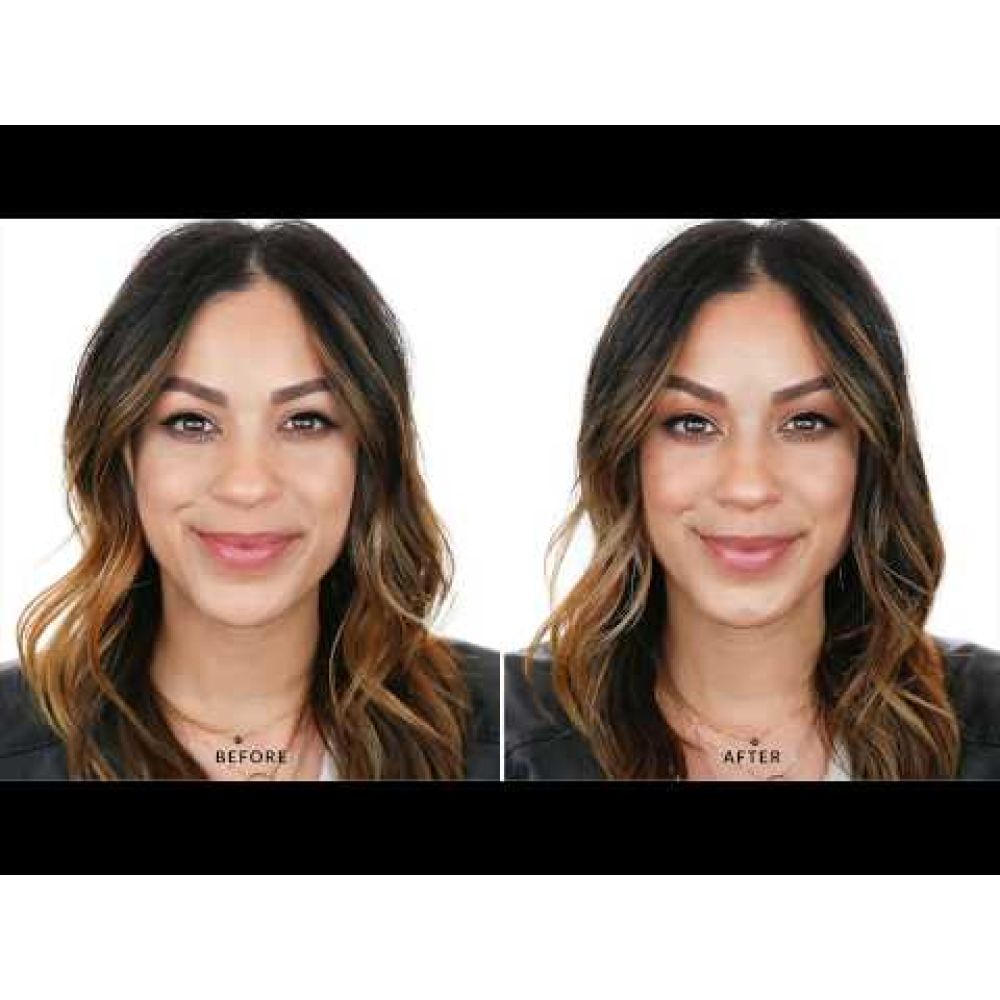 Before and after using contour kit showing enhanced facial dimensions and defined features.