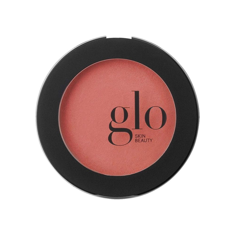 Velvety soft mineral powder blush in semi-matte finish by Glo Skin Beauty in compact container.