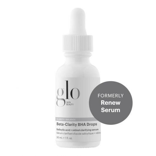 Beta-Clarity BHA Drops serum bottle for clearer, brighter skin, formerly Renew Serum. Contains retinol, glycolic, and salicylic acid.