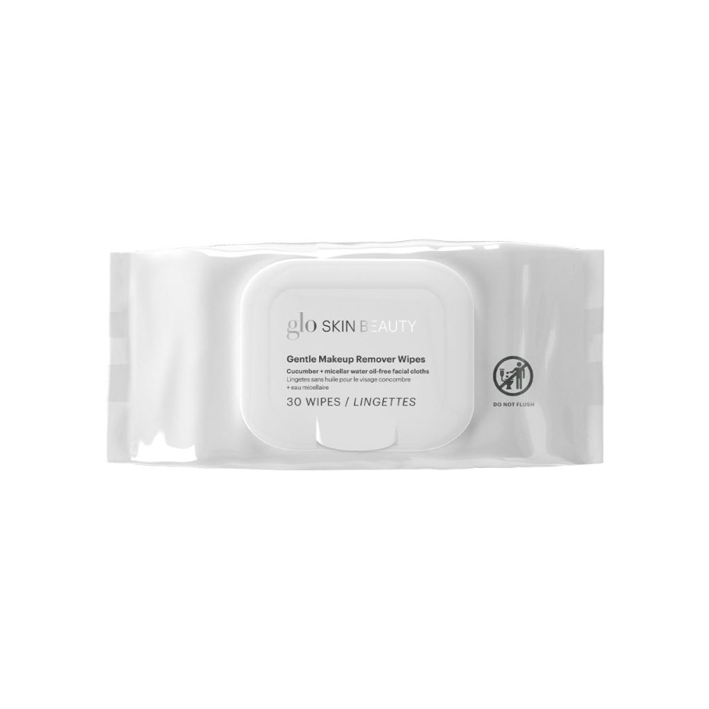 Gentle makeup remover wipes pack with 30 wipes for skincare-infused cleansing from Glo Skin Beauty.