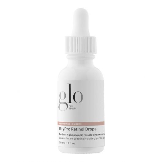 GlyPro Retinol Drops serum bottle for smoothing fine lines and pores with retinol and glycolic acid.