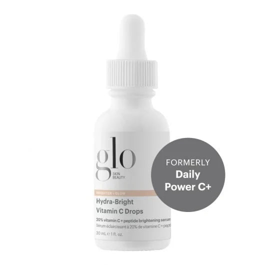 Hydra-Bright Vitamin C Drops serum bottle with 20% vitamin C, kakadu plum, and multi-peptides for brightening and anti-aging, formerly Daily Power C+.