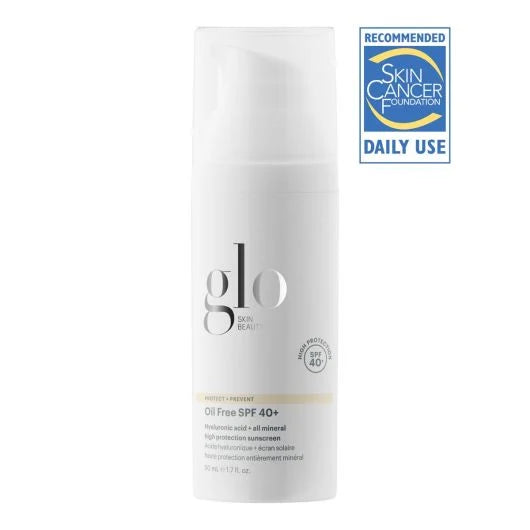 Oil Free SPF 40+ sunscreen by Glo Skin Beauty, recommended by Skin Cancer Foundation for daily use, mineral-based, broad-spectrum protection.