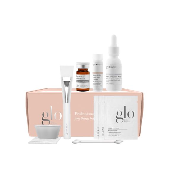 Glo Skin Beauty's Retinol + C Smoothing Peel in a Box, complete at-home peel kit with products and accessories for radiant skin.