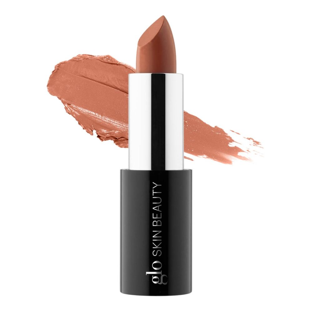 Glo Skin Beauty Satin Lipstick in creamy, richly pigmented brown shade with longwearing and nourishing finish