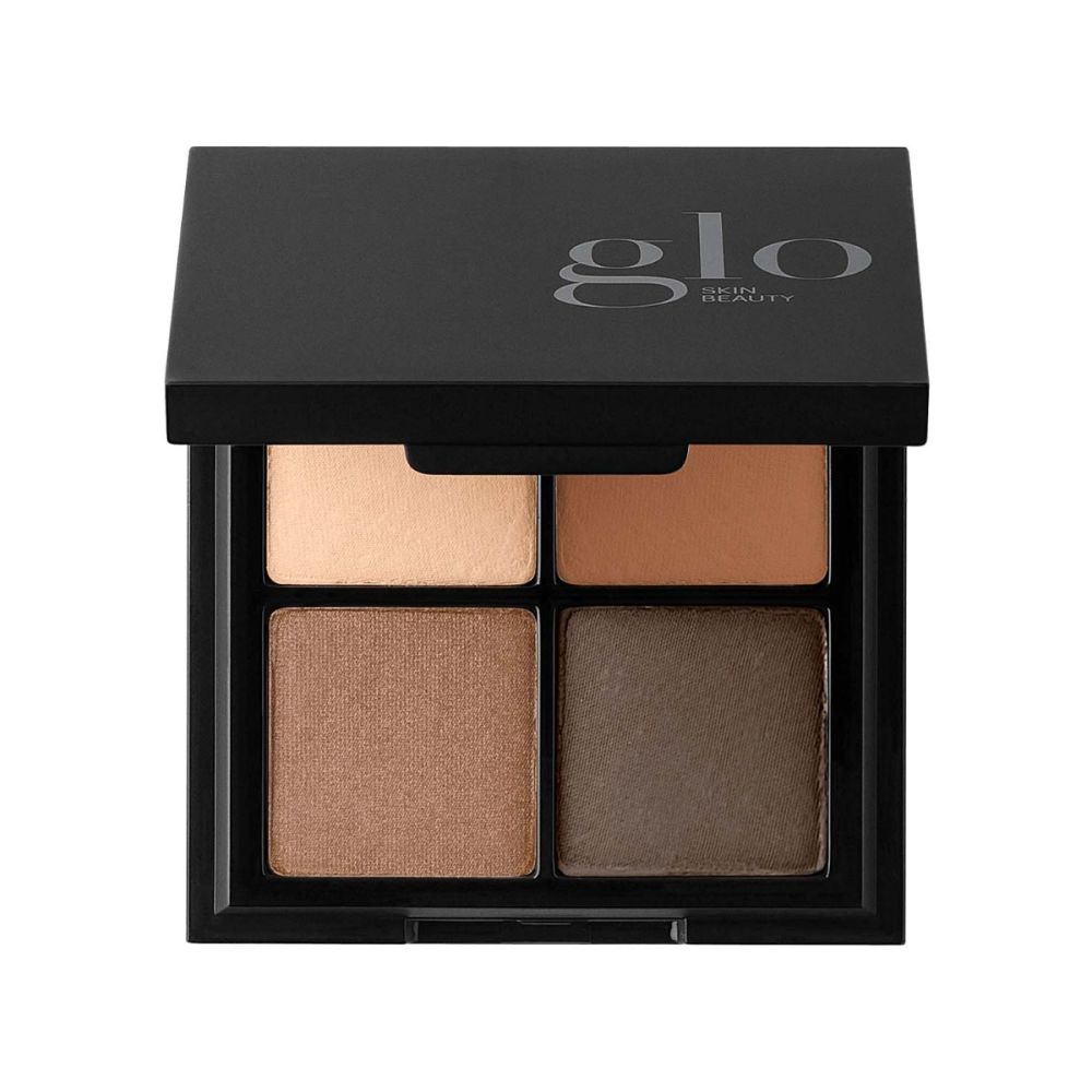 Eye Shadow Quad by Glo Beauty featuring four expertly matched mineral eyeshadows in a sleek black compact for customizable eye makeup looks.